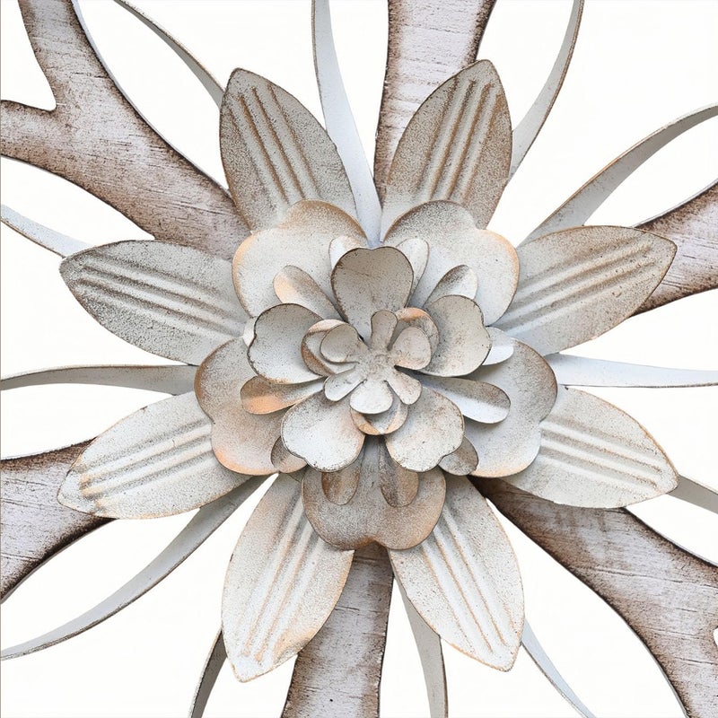 Remenna Metal & Wood Flowers Wall Decor, Rustic Wall Art Decoration Farmhouse Wall Decorations Multiple Floral Hanging Decor for Bathroom Living Room Home Office Garden Kitchen White 12inch - Image 5